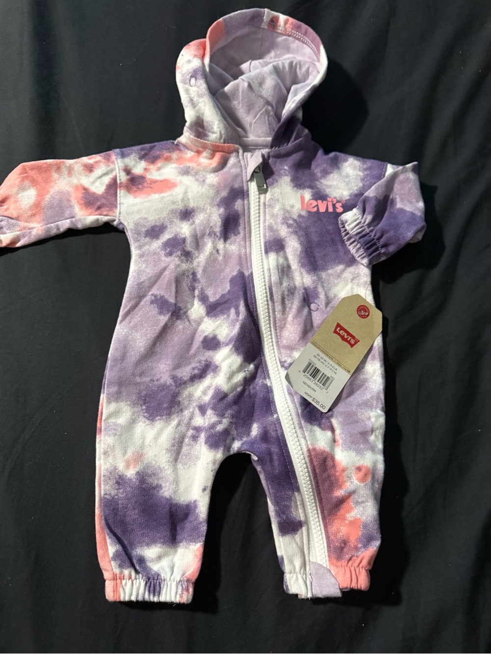 Levi's Pink Purple Tie-Dye Hooded Baby One-Piece